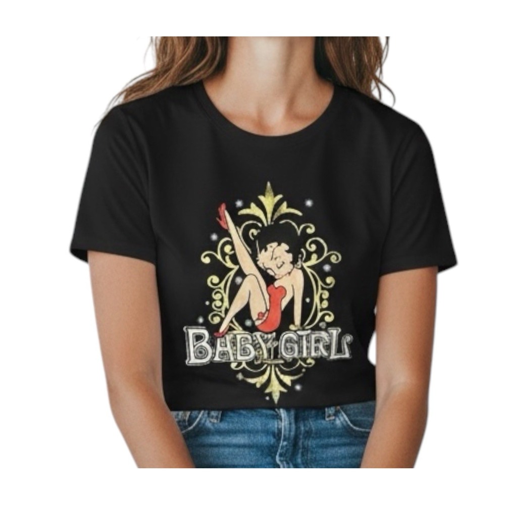 2005 BETTY BOOP Black T-shirt 'Baby Girl' Pin Up Retro Y2K sz M (Tag 1X)